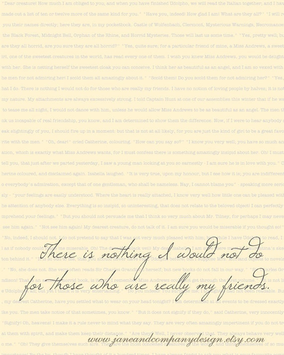 Jane Austen: My Friends, Friendship Quote, Dorm Room Decor, Literary Art, Literature Poster, 8x10 typography print
