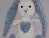 Crochet Easter Bunny with a Big Heart, Light Blue and White, Stuffed Toy, Baby, Baby Shower Gift