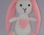 Crochet Easter Bunny with a Big Heart, Stuffed Toy, Pink and White, Baby, Baby Shower Gift
