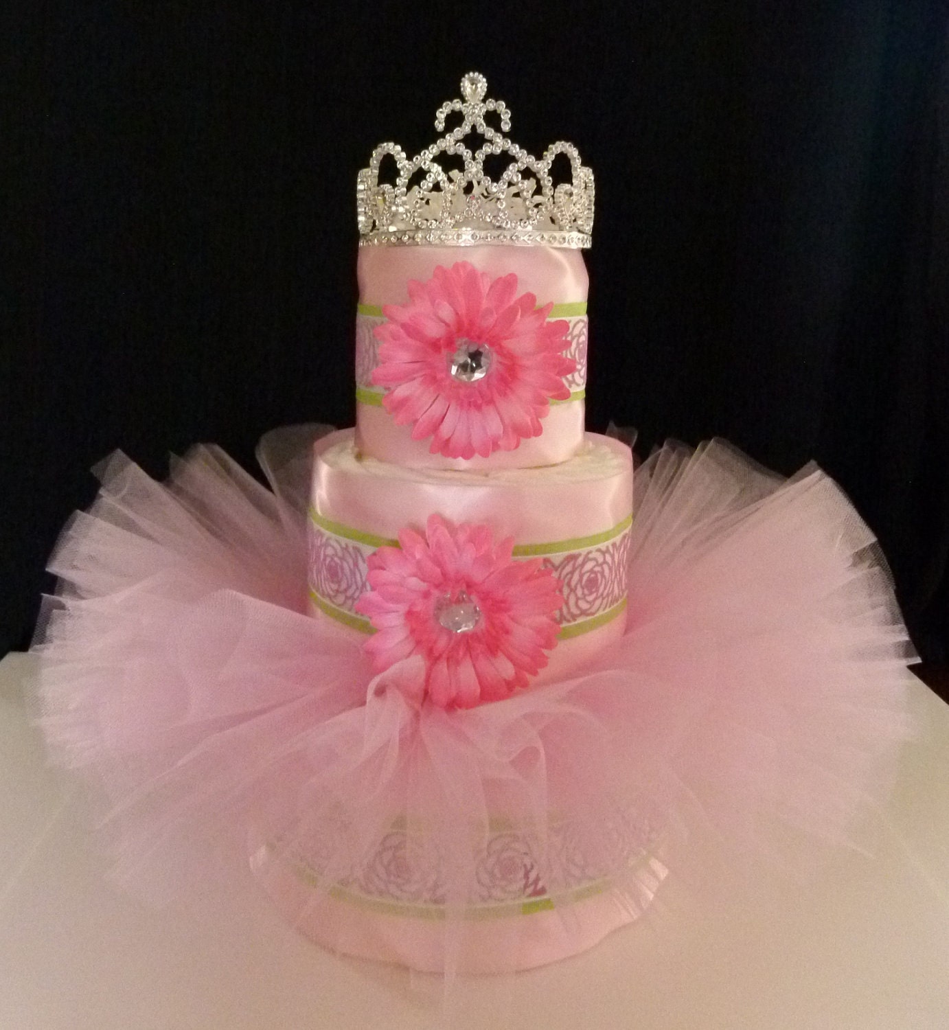 Tutu Diaper Cake Pink Green Rose Princess Baby Girl by mamabijou ...