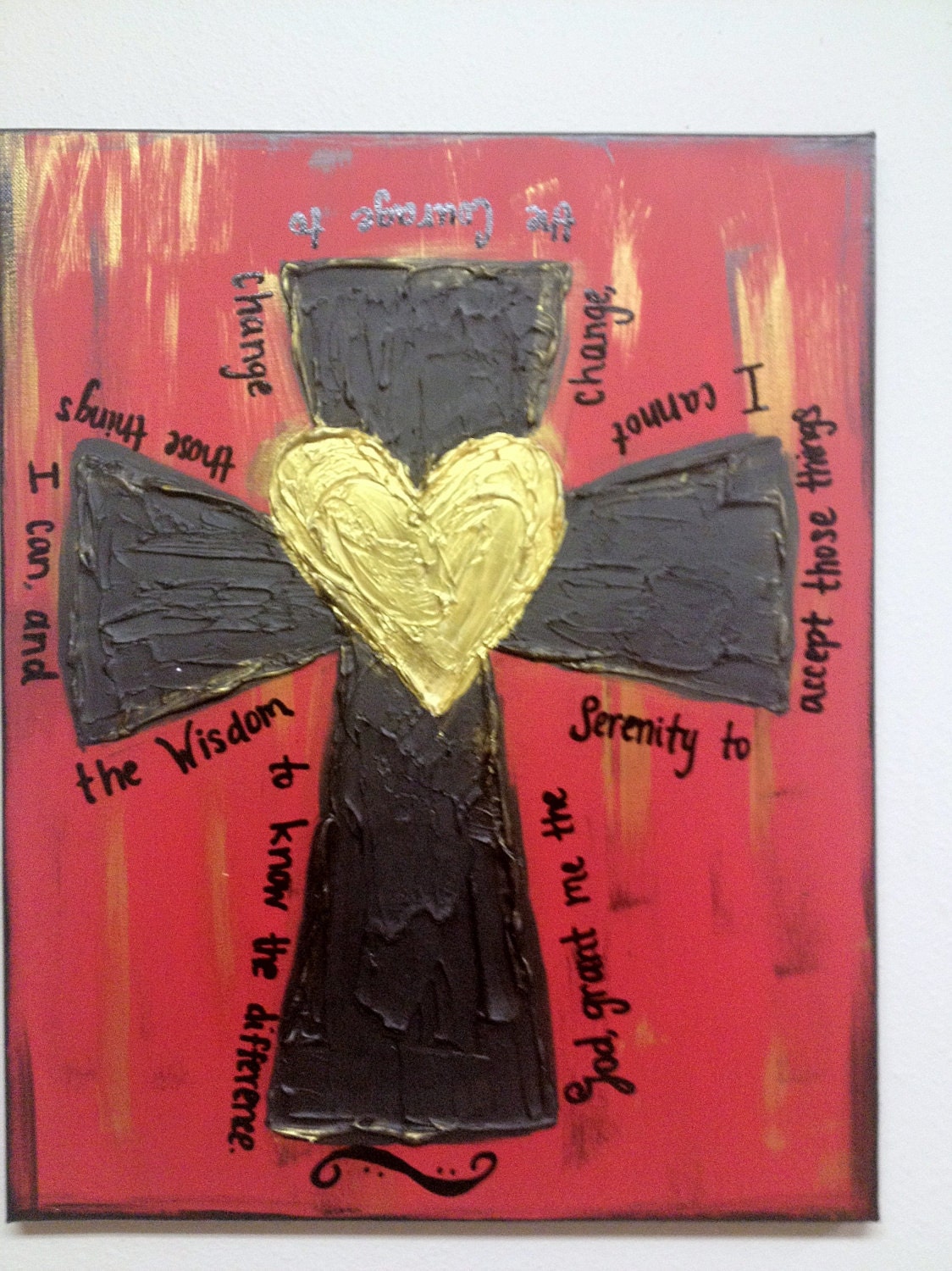 SALE-Serenity Prayer Cross Heart Textured Canvas