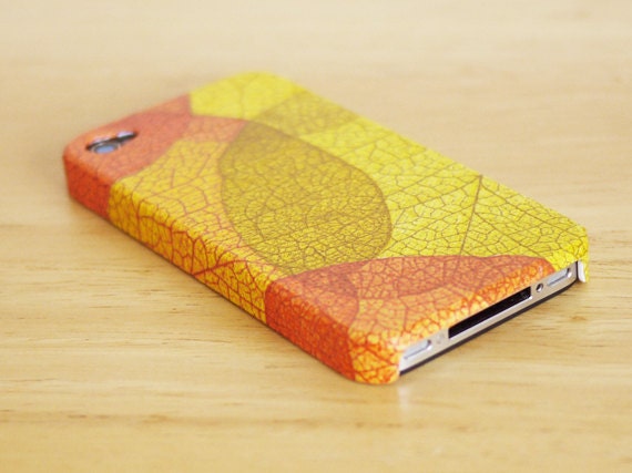Tangerine and green leaves skeleton iPhone 4 case / Orange and green leaves iPhone 4s case / Orange leaves iPhone 4s / iPhone cover