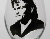 Patrick Swayze, painted wine glass, hand painted, Dirty Dancing