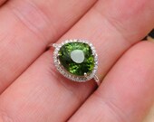 2.5 Carat Green Tourmaline Engagement Ring, Diamonds, 14K White Gold