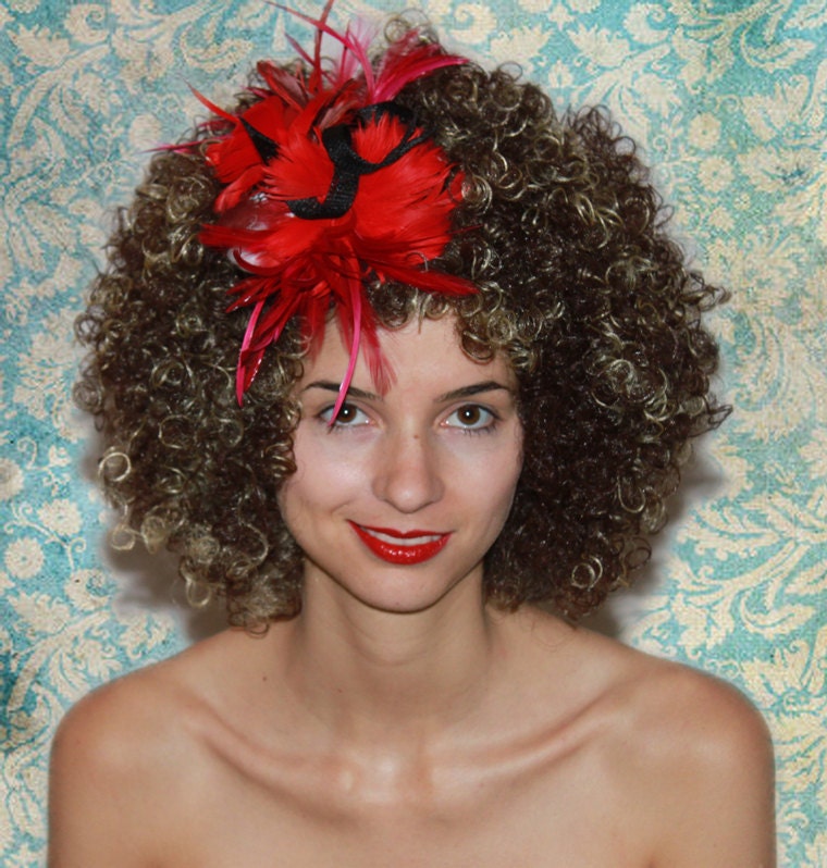Red and Pink Feathered Fascinator - 'Free as a Bird'