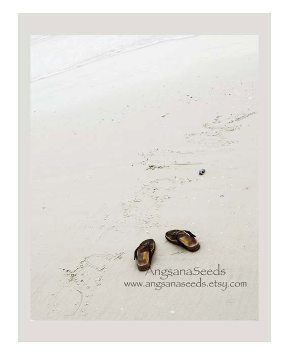 Beach photo, Dreamy pastel, 8x10 fine art photo, Flip Flops, Sandals, Summer Holiday gift, Ocean, Sand, Neutral, Nature, Nursery Home decor