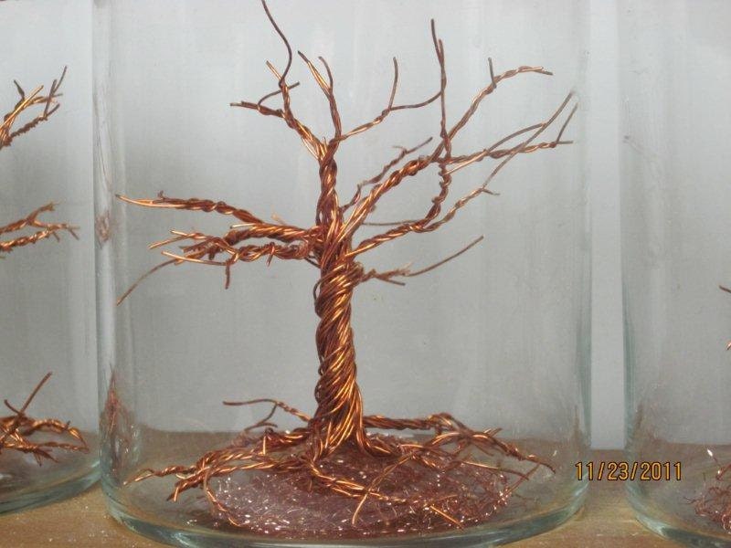 Wire Sculpture, In Glass, Copper Tree, "Copper Tree Progression"