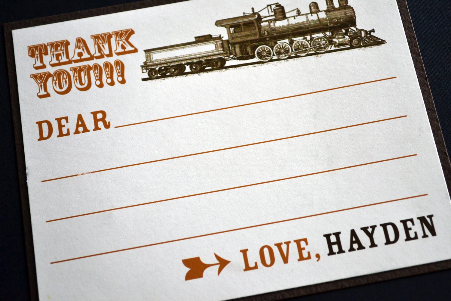 Train Themed Birthday Thank You Card