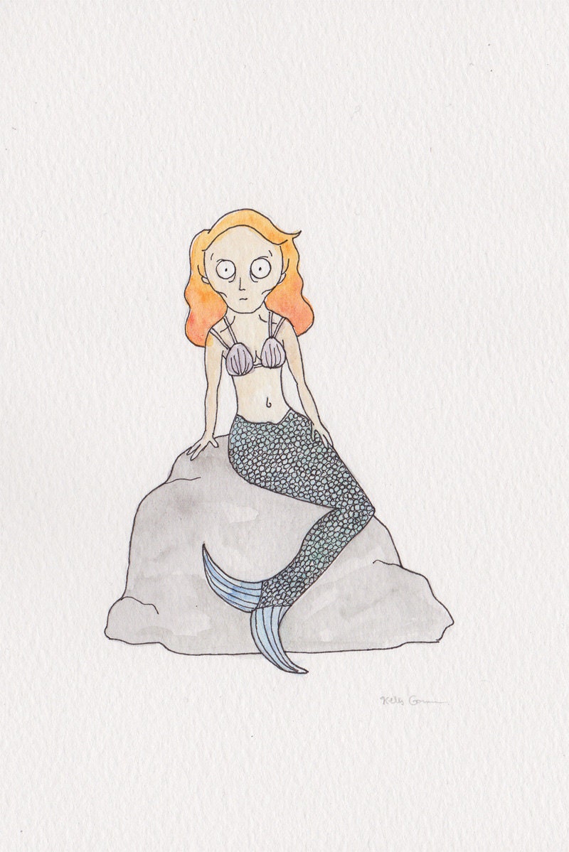 Waiting Mermaid - Original Watercolor Painting