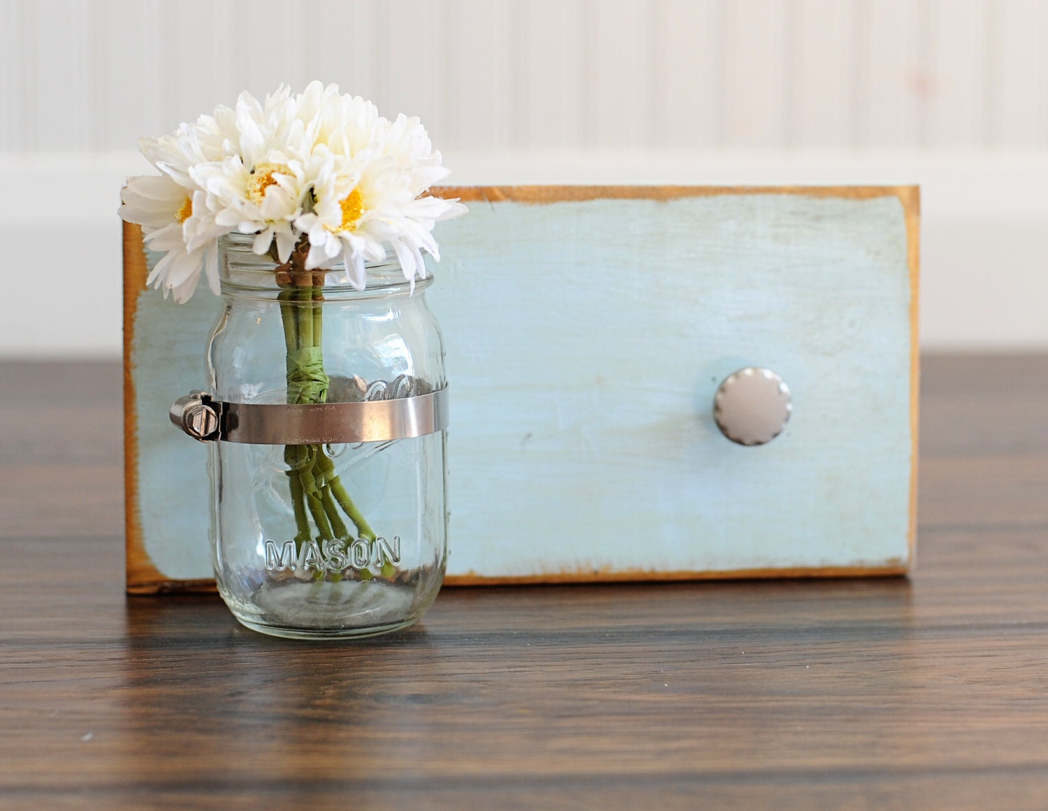 Key Hook - Wooden Wall Organizer - Wood Shelf - Wood Sconce - Mason Jar Sconce