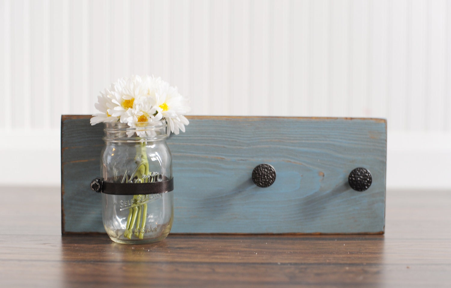 Key Hook - Wooden Wall Organizer - Wood Shelf - Mason Jar Shelf - French Cottage Decor - LARGE