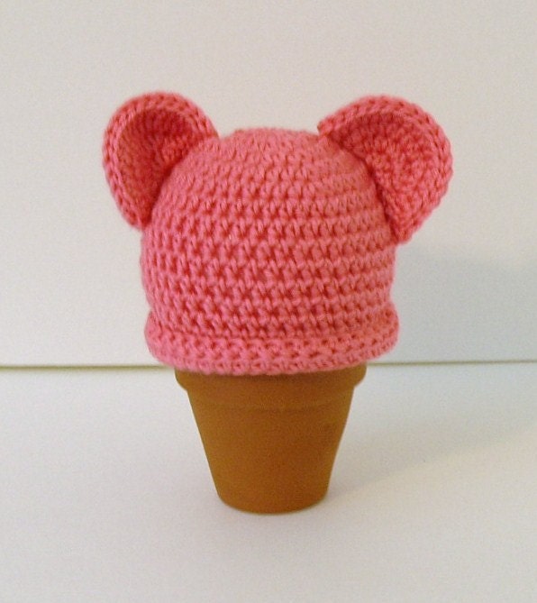 SALE - Crochet Baby Hat, Newborn, Pink with Ears