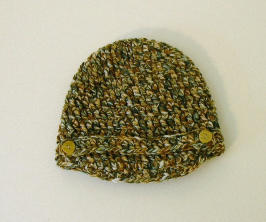 SALE - Crochet Baby Hat with Brim, Boy, 6-12 months, Earthy Colors
