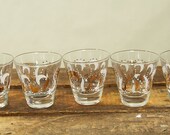 1950's Barware Gold and White Trimmed Shot Glasses /  Mad Men / Mid Century / Set of 5