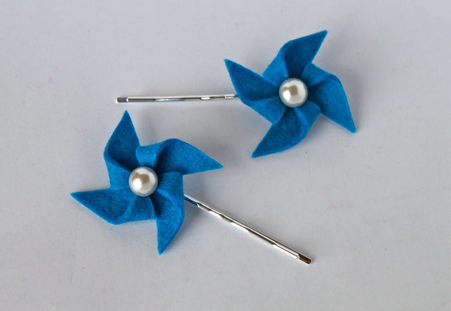 Royal Blue Felt Pinwheel Hairpins
