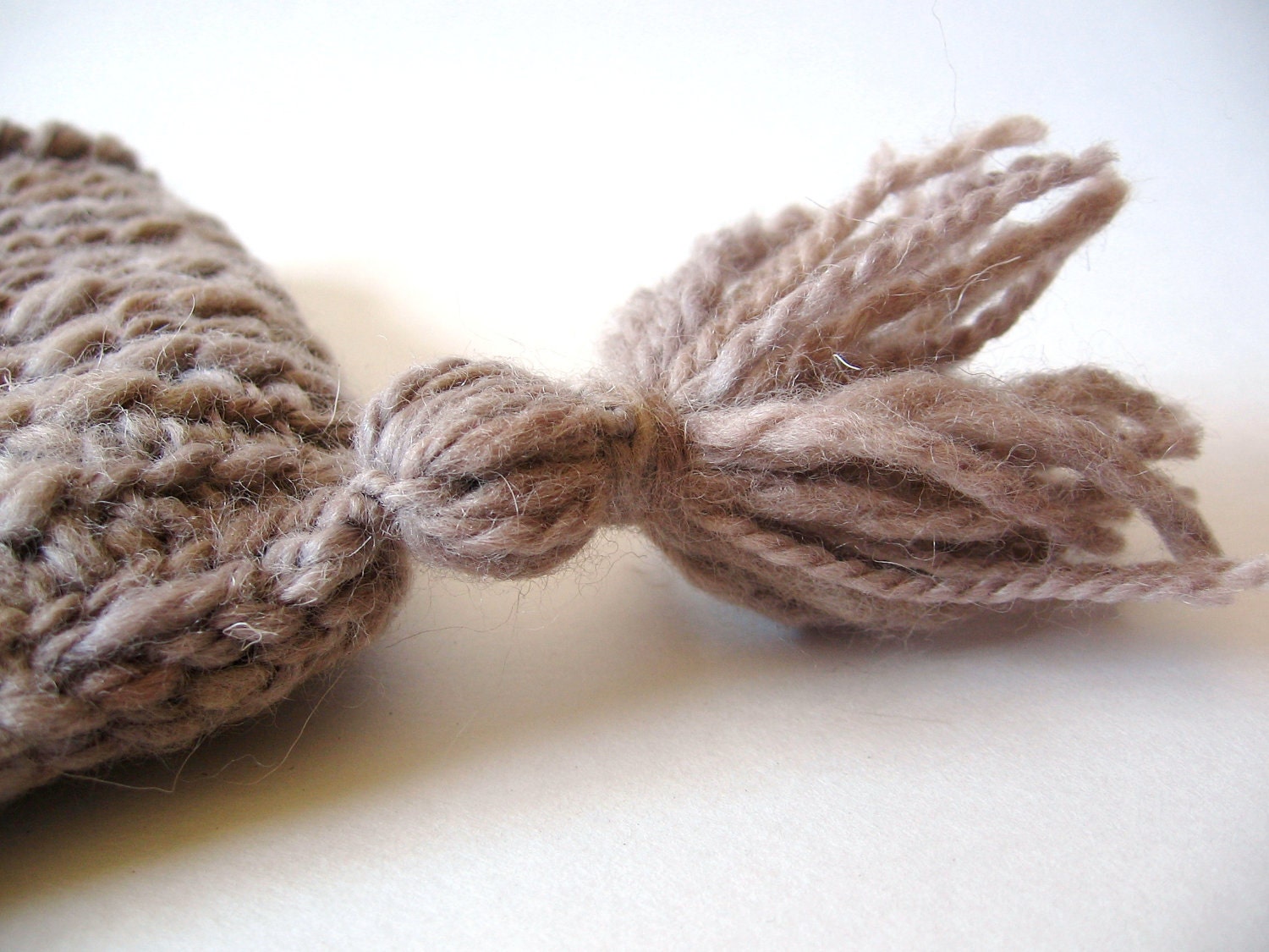 Organic Baby Hat, Crochet Jester Hat with Tassels, Mushroom Grey Wool, Preemie or Newborn, Woodsy Photo Prop, OOAK