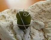 Dark Olive Green Seaglass Pendant Wrapped in Sterling Silver