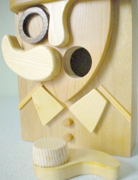Handmade Wooden Bank with Dapper Man Wearing Mustache, Monocle and Bowler Hat - Great Gift for Fathers / Mothers Day / Christmas / Birthday