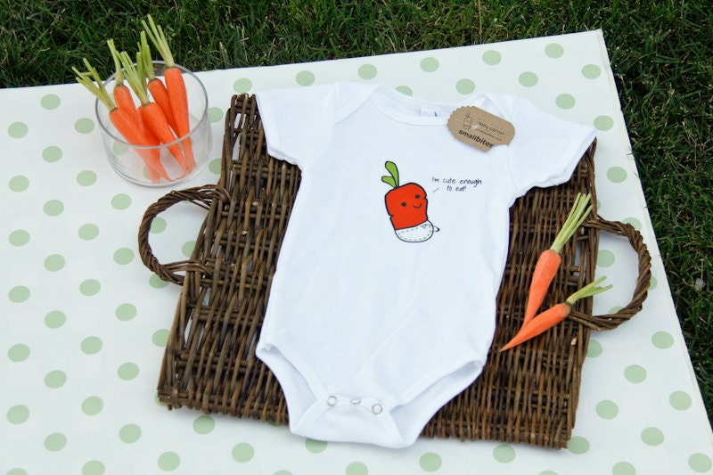 Small Bites Baby - Short Sleeve Baby Carrot Onesie, Screen Printed On American Apparel, Made For Foodies