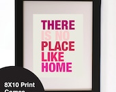 Vintage Retro There is no place like home Pink Red Cream Quote Wall art Print 8X10" Gorgeous Gift