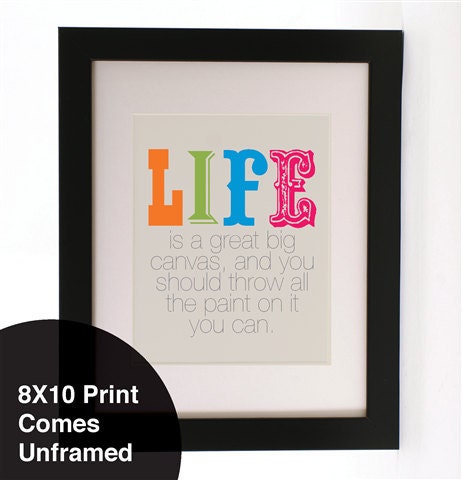 Vintage Retro Life Coloured Letterpress style Quote Wall art Print 8X10" Gorgeous Gift