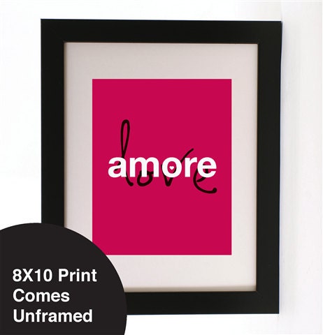 Vintage Retro Amore I love you Pink Love heart Quote Wall art Print 8X10" Gorgeous Gift