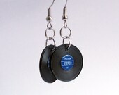 Miniature Vinyl Record Earrings, Rock n' Roll dangle earrings, record album silver hook earrings