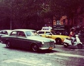 Original photograph / print. iPhoneography, Vintage car and Vespa on Allen. New York NYC. - 8x8