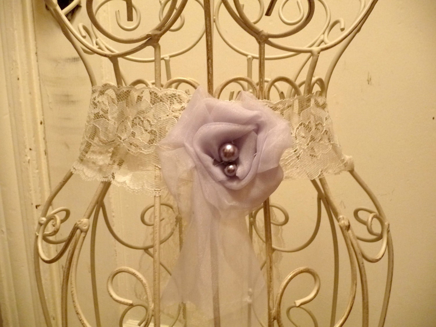 Lavender Sash or Peach Bridal Bouquet Belt Floral Ivory Lace Bridesmaid Pearls Wedding Womens