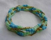 Blue and Green 5 Strand Beaded Stretch Bracelet - Custom Made to Size