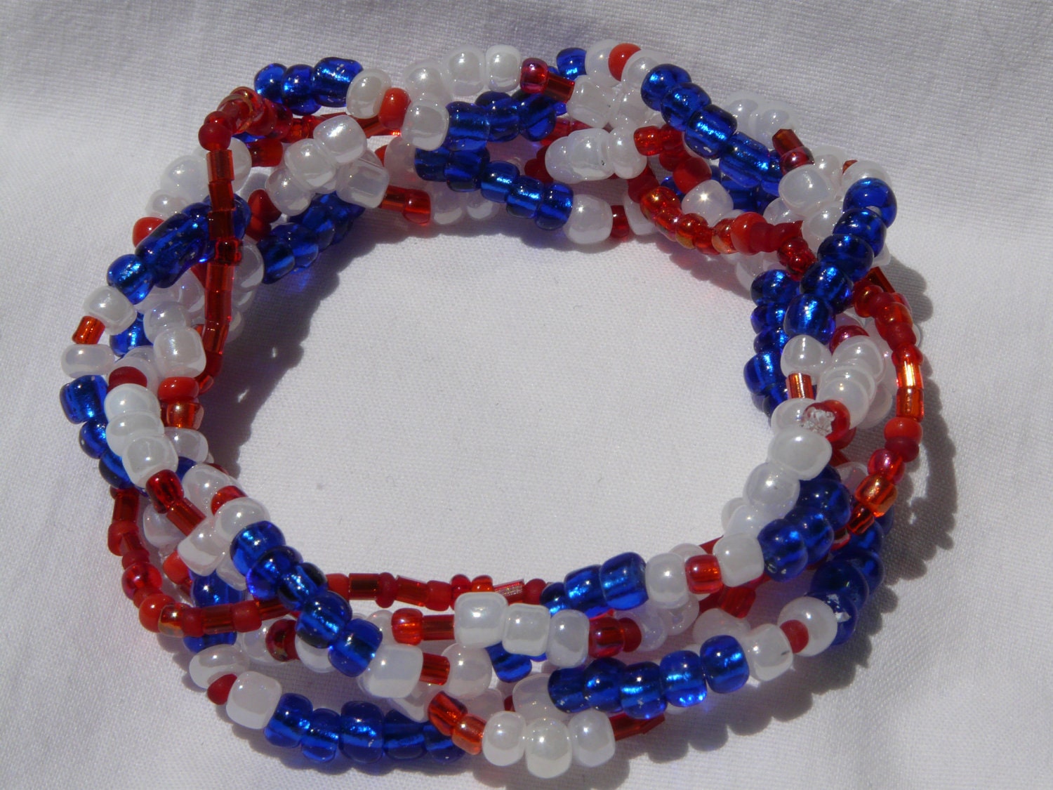 The Red, White and Blue 5 Strand Beaded Stretch Bracelet - Custom Made to Size