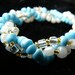 Aqua and White 3 Strand Beaded Stretch Bracelet - Custom Made to Size