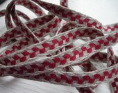 Natural Linen Sewing Tape / Ribbon / Trim /  - Embroidery Red  Diamond     Made in France Craft and Sewing Project Wrapping 1 Yard