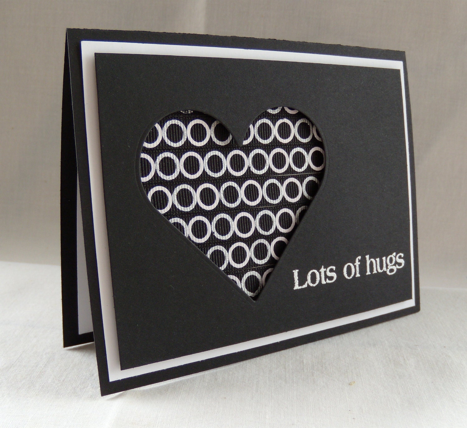 Lots of Hugs Card, Valentine - Love - Sweetheart,  Black and White Heart