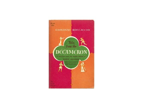 Tales from the Decameron - Boccaccio - Vintage Orange Pink Fuchsia Book 1950's