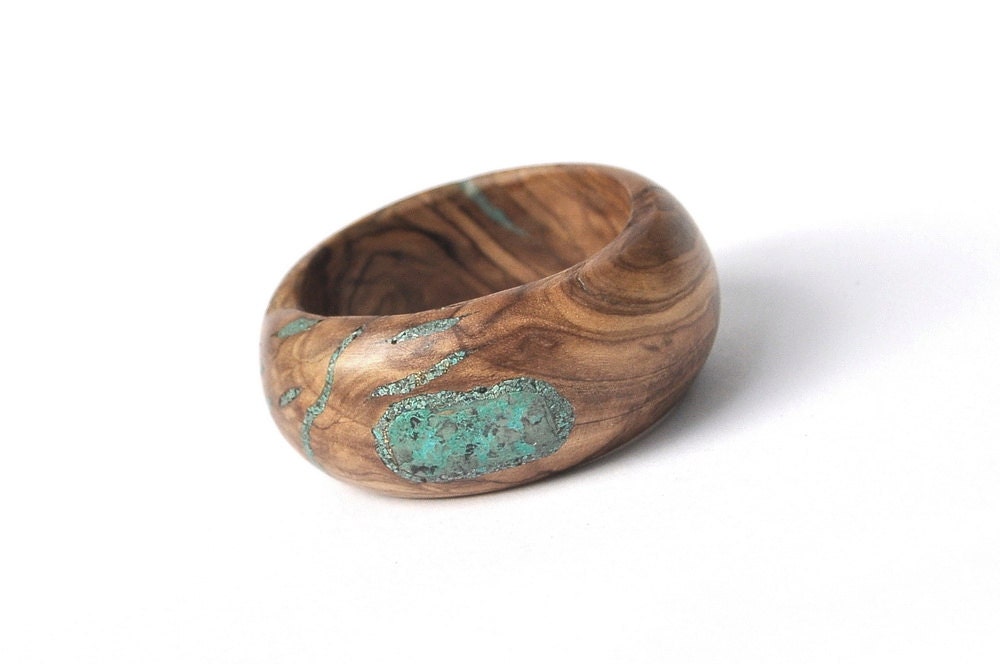 Wood Bracelet Olivewood and Eilat Stone/Turquoise