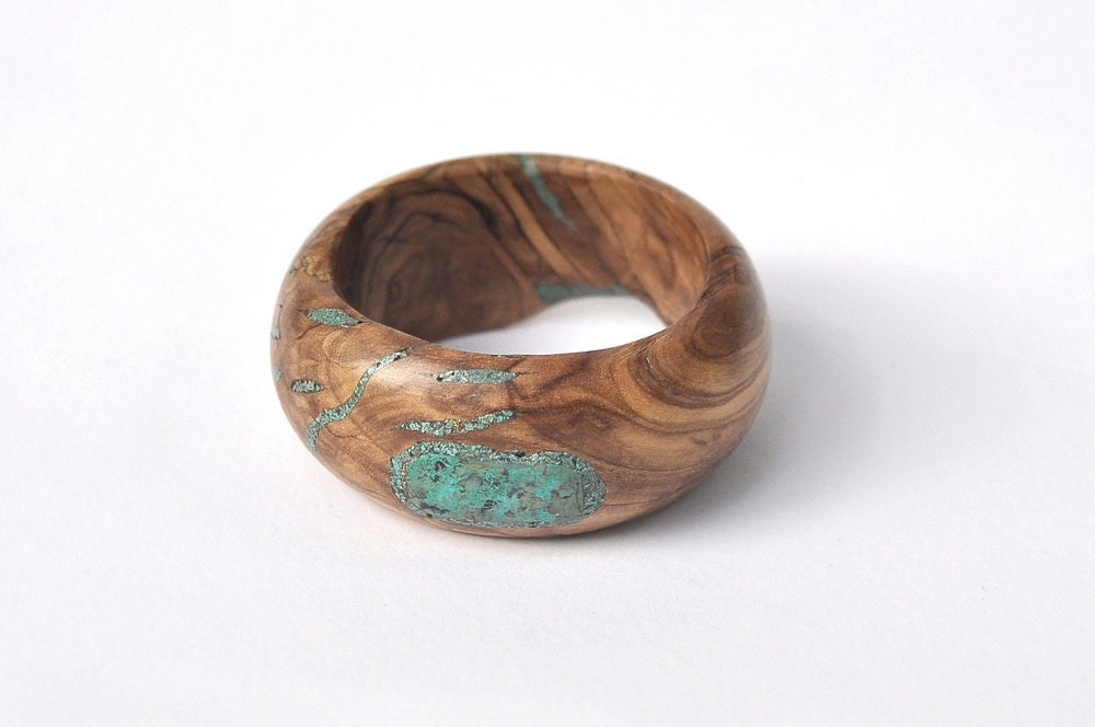 Wood Bracelet Olivewood and Eilat Stone/Turquoise