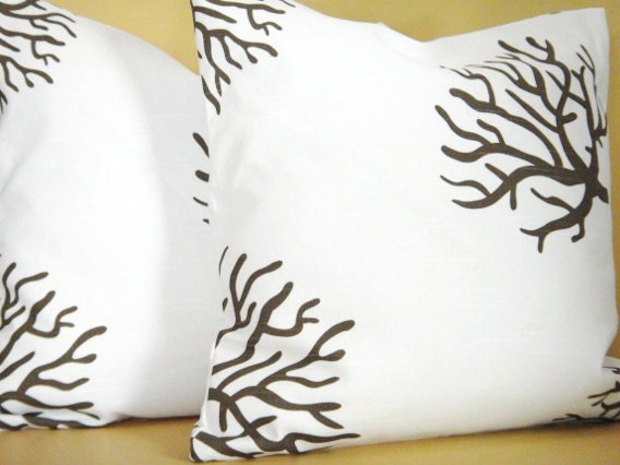 Sea Coral Pillow Covers Brown Cream Decorative Pair 18x18