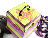Pink box for jewelry - funchia trinket box, purple gift idea for her, home decor, treasures, yellow, keepsake box,  love - made to order