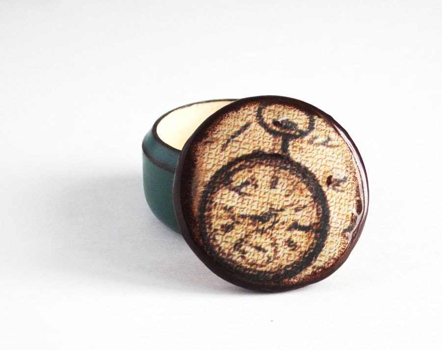 Steampunk clock wooden box for jewelry in vintage style - home decor, party, brown, trinket box for her for girl for him man - ready to ship