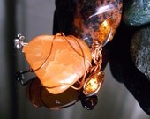 Carnelian Semi Precious Stone Brooch  with Amber Flames, Gifts under 15 pounds