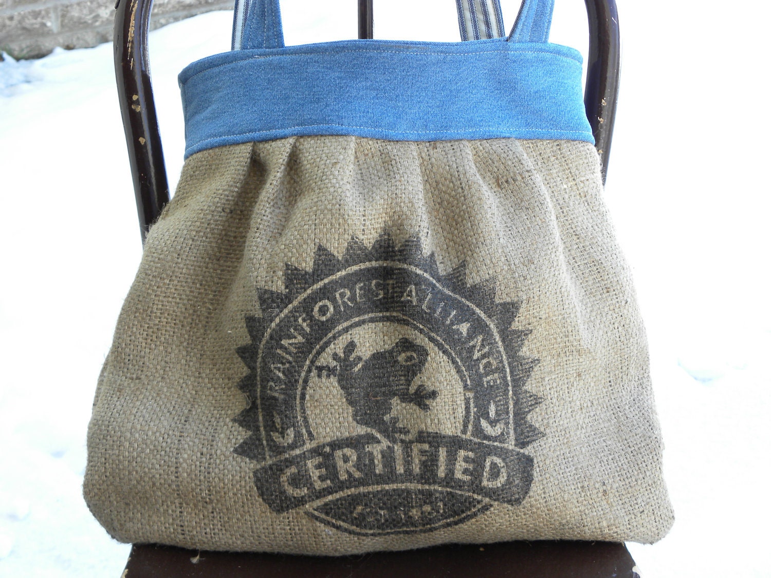 Burlap and Denim Bag/Purse/Tote