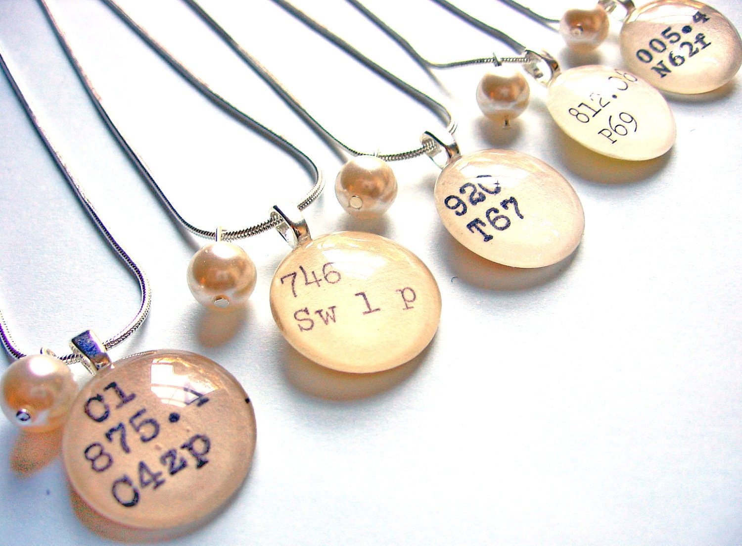 Bridesmaid Necklaces with Pearl and Library Book Charm Bridal Package of 5