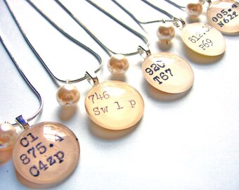 Bridesmaid Necklaces with Pearl and Library Book Charm Bridal Package of 5