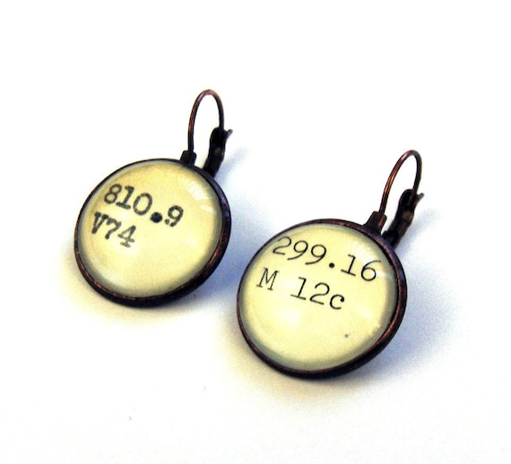 ANIMALS - Dewey Decimal Vintage Card Catalog Brass or Silver Lever Back Earrings