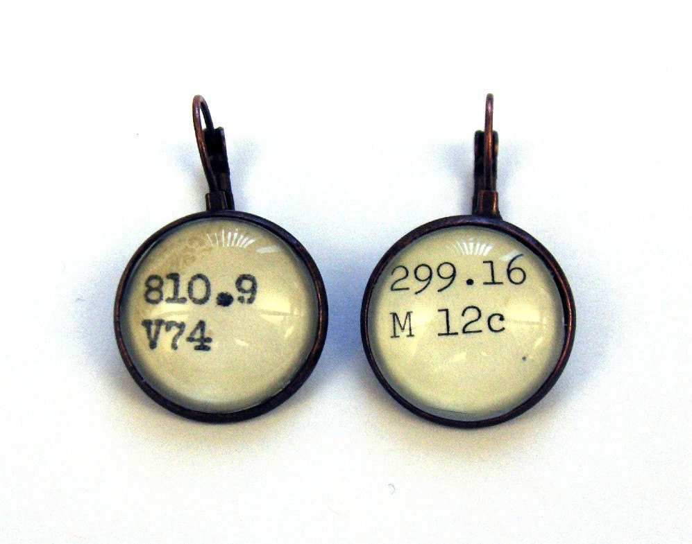 Dewey Decimal Vintage Card Catalog Brass Lever Back Earrings