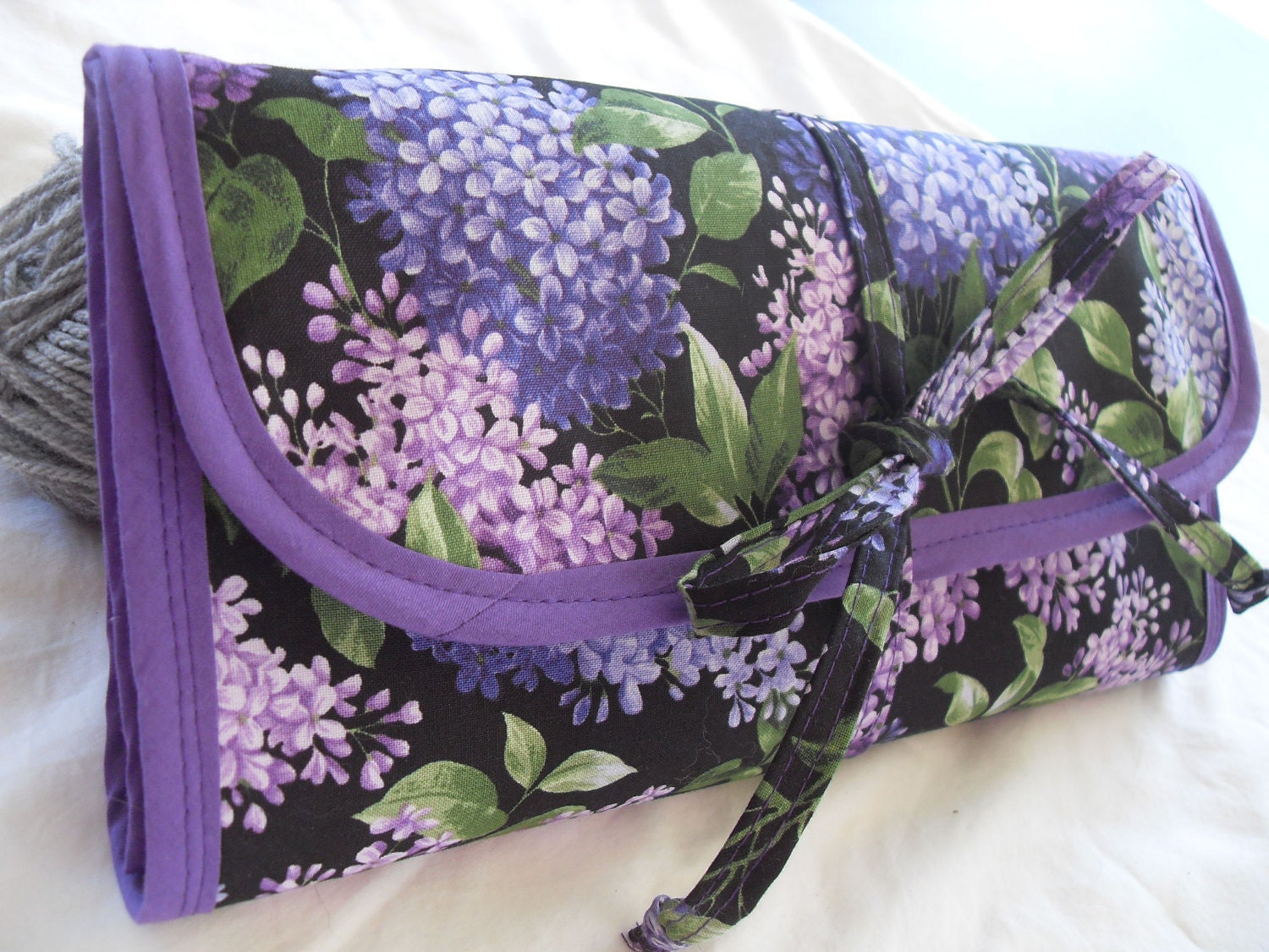 Circular Knitting Needle Organizing Roll Up Bag Purple Lilac Zip Notions Bag
