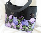 Tote Knit Yarn Project Bag Medium Crochet Purple Lilac Flowers