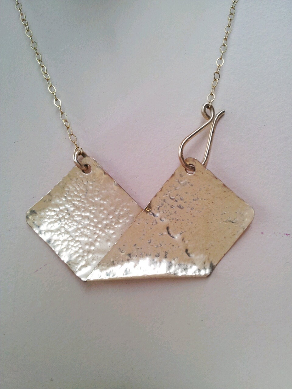 Geometric Necklace  - Hammered Geometric Pendant, Gold or Silver, Handmade, metalwork, gift for women