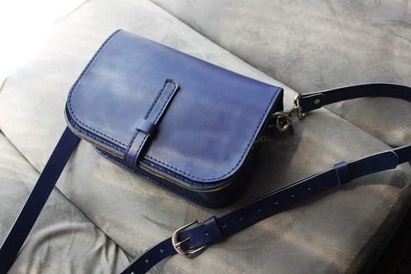 Handmade Small Size Convertible Leather Black/Blue Cross Body Bag/Clutch/Waist bag Special offer